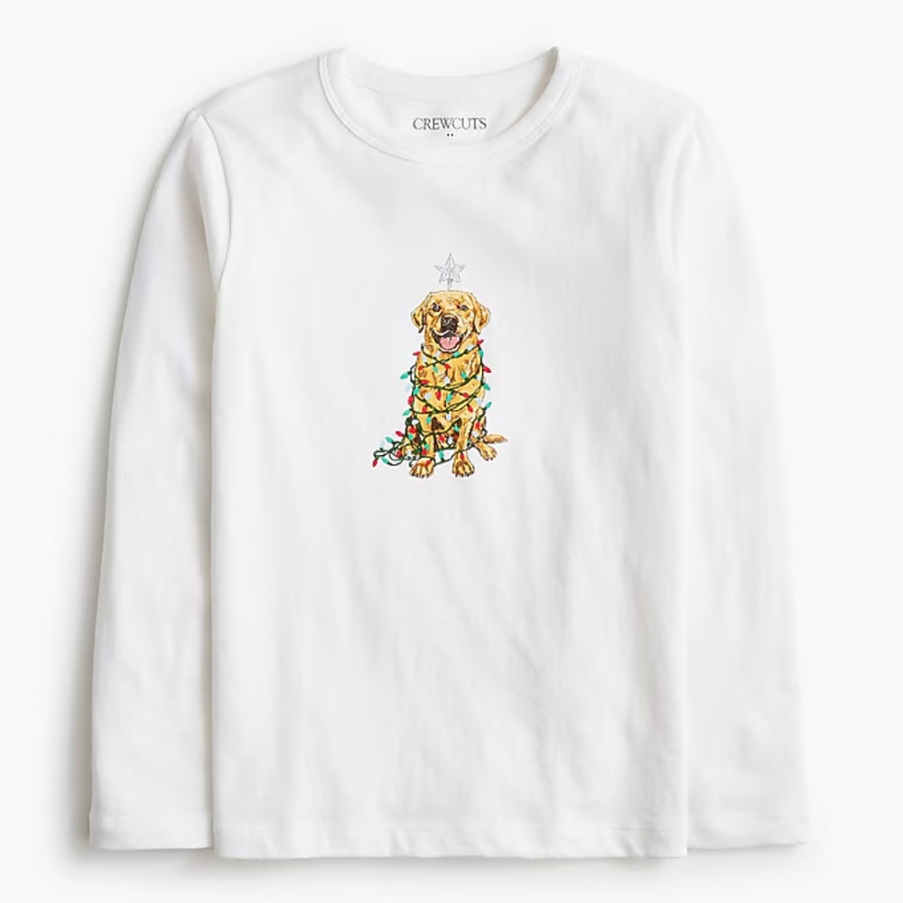 Crewcuts White Long Sleeve Tee with Holiday Dog Design